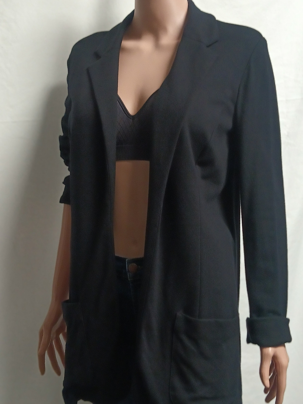 J. Jill Ponte Black Open-Front Longline Blazer